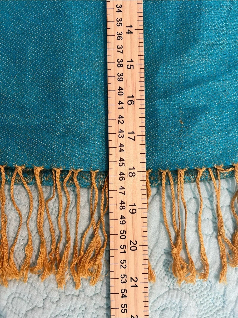 pashmina Teal and Gold Paisley Draped Shawl with Fringe